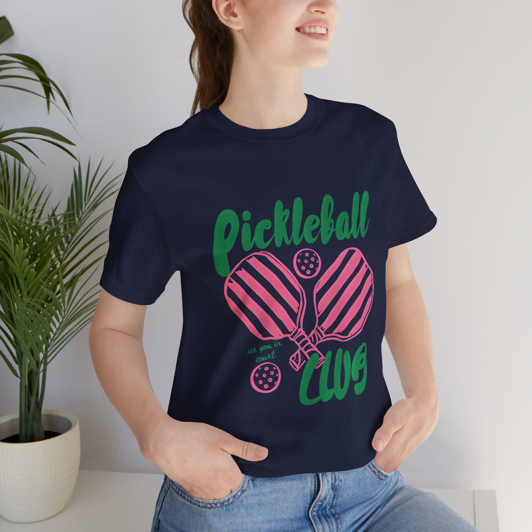 Pickleball Club Heart Tee — Women's Pink & Green Paddle Shirt