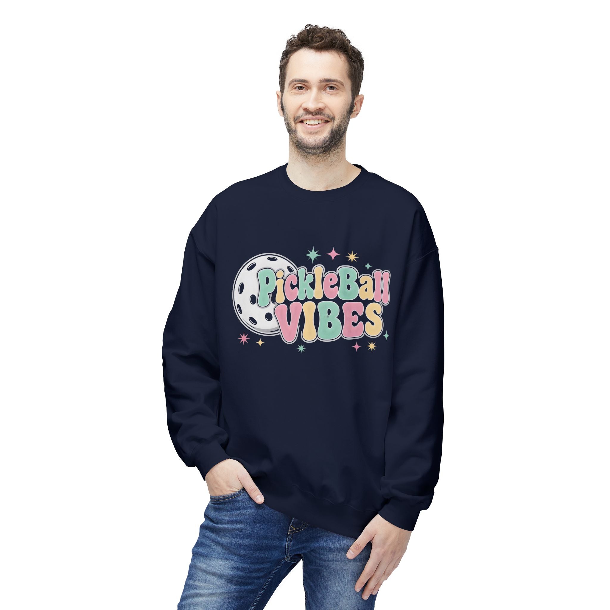 Pickleball Vibes Crewneck Sweatshirt — Pastel Retro Pickleball Graphic