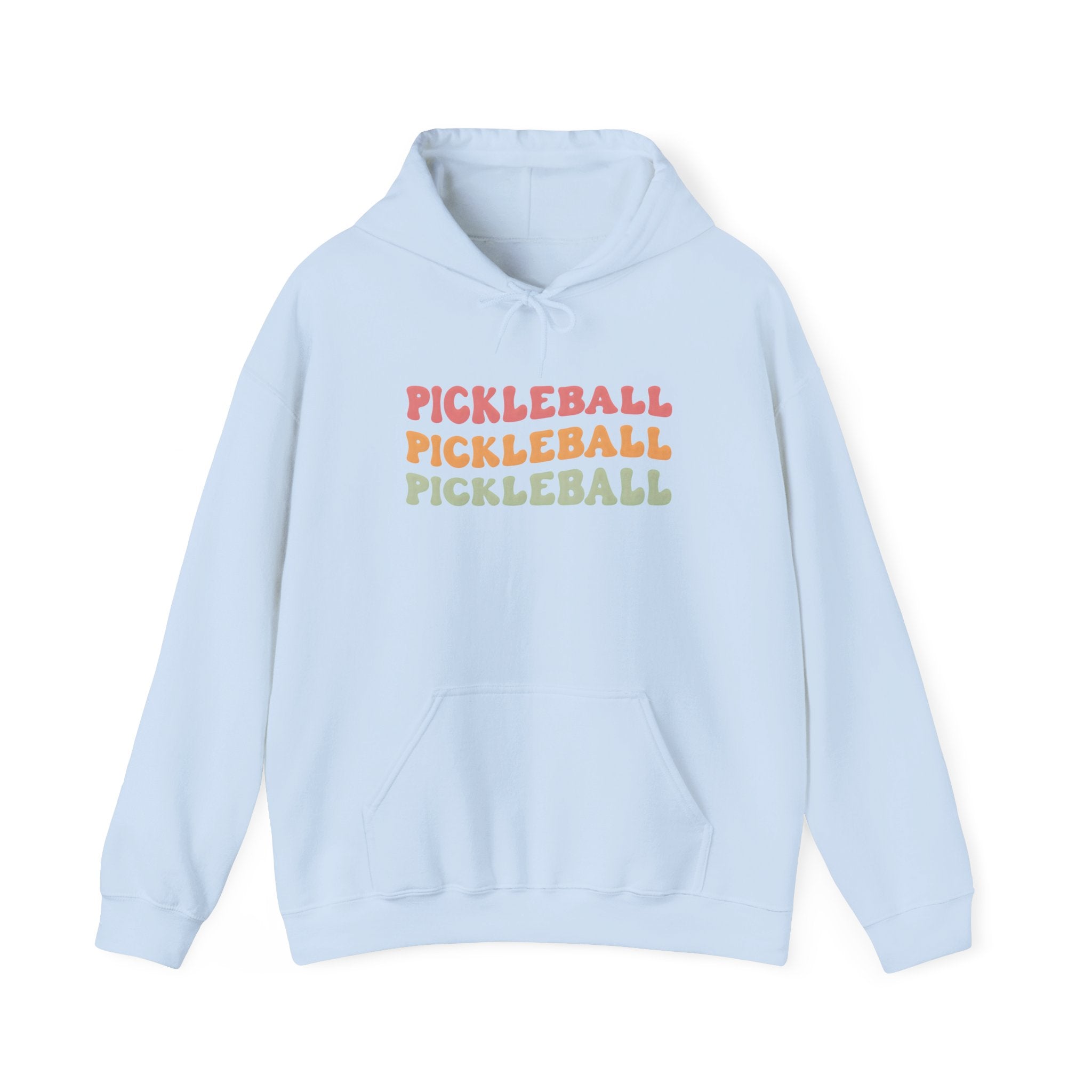 Pickleball Retro Text Hoodie — Repeated Pastel 'PICKLEBALL' Design