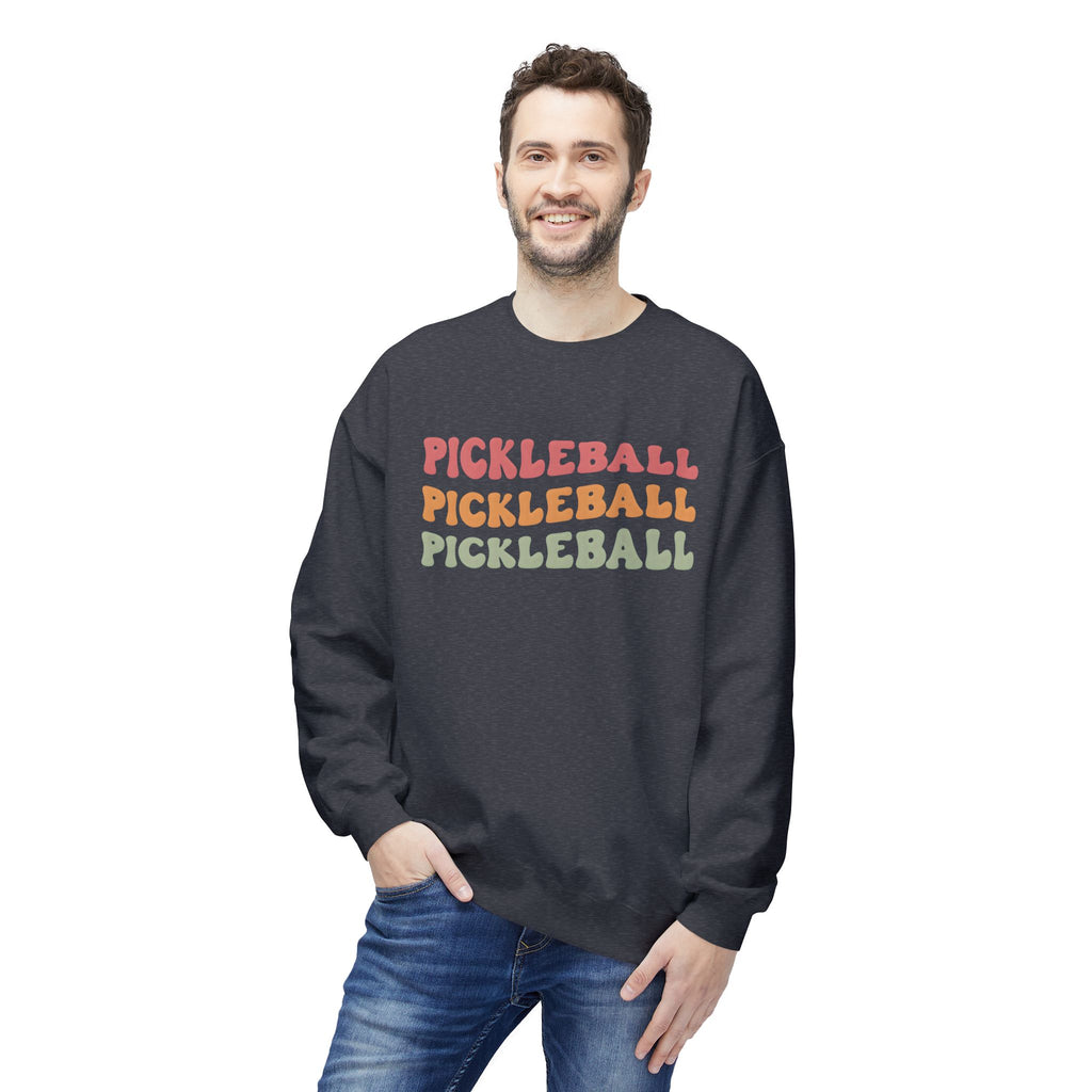 Pickleball Repeat Crewneck Sweatshirt — Retro Rainbow Pickleball Design