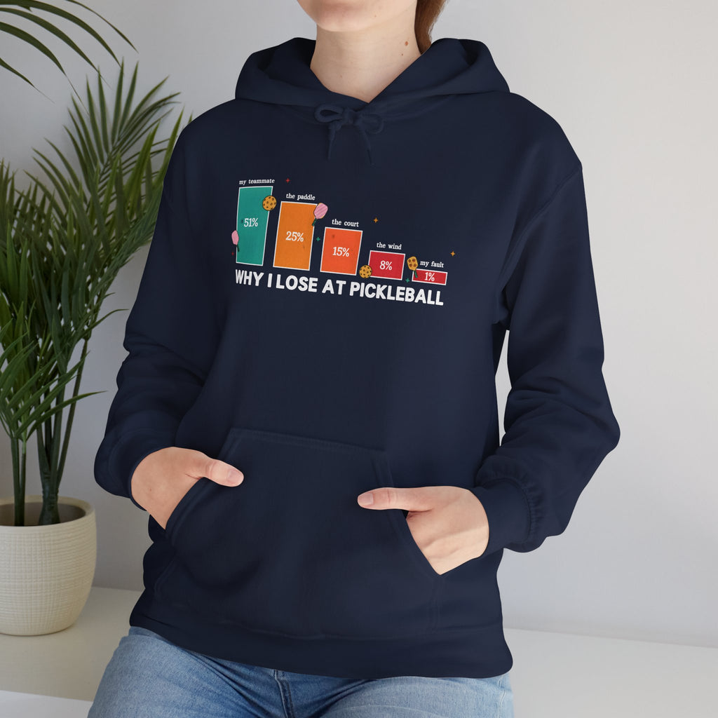 Pickleball Humor Hoodie – "Why I Lose at Pickleball" Bar Chart Graphic