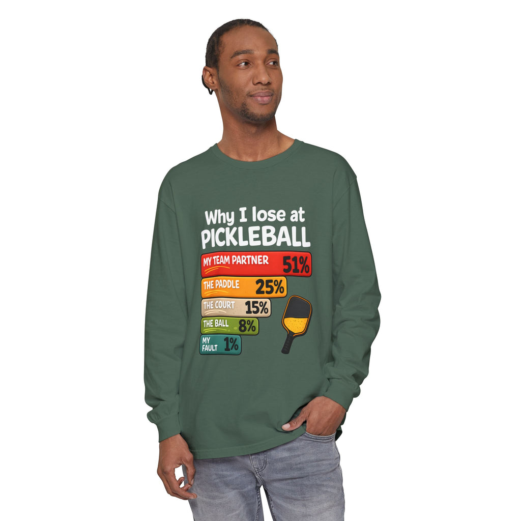 Pickleball Humor Long Sleeve Tee — "My Team Partner 51%" Statistic Graphic