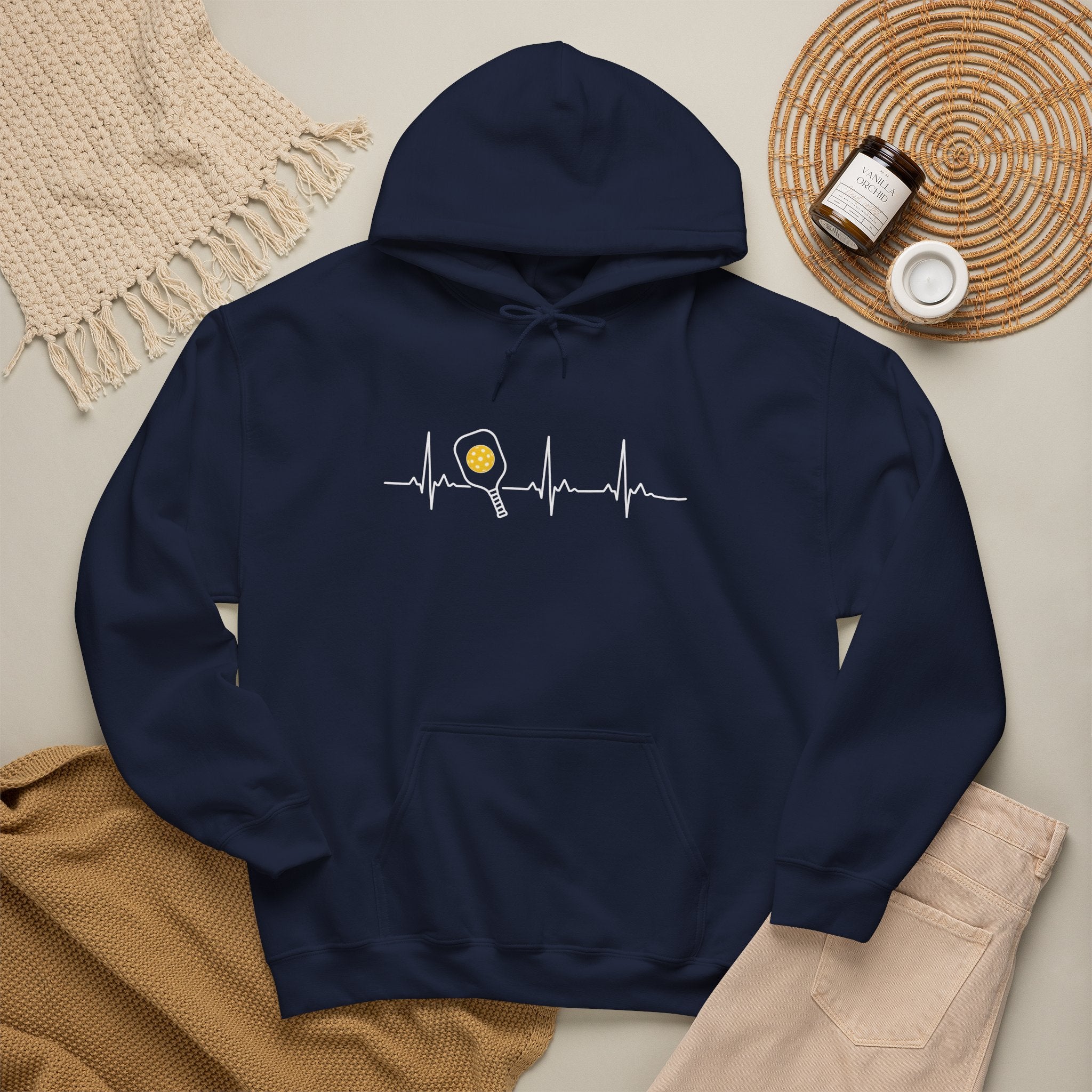 Hoodie — Minimal Tiny Sun Chest Graphic, Casual Cozy Pullover