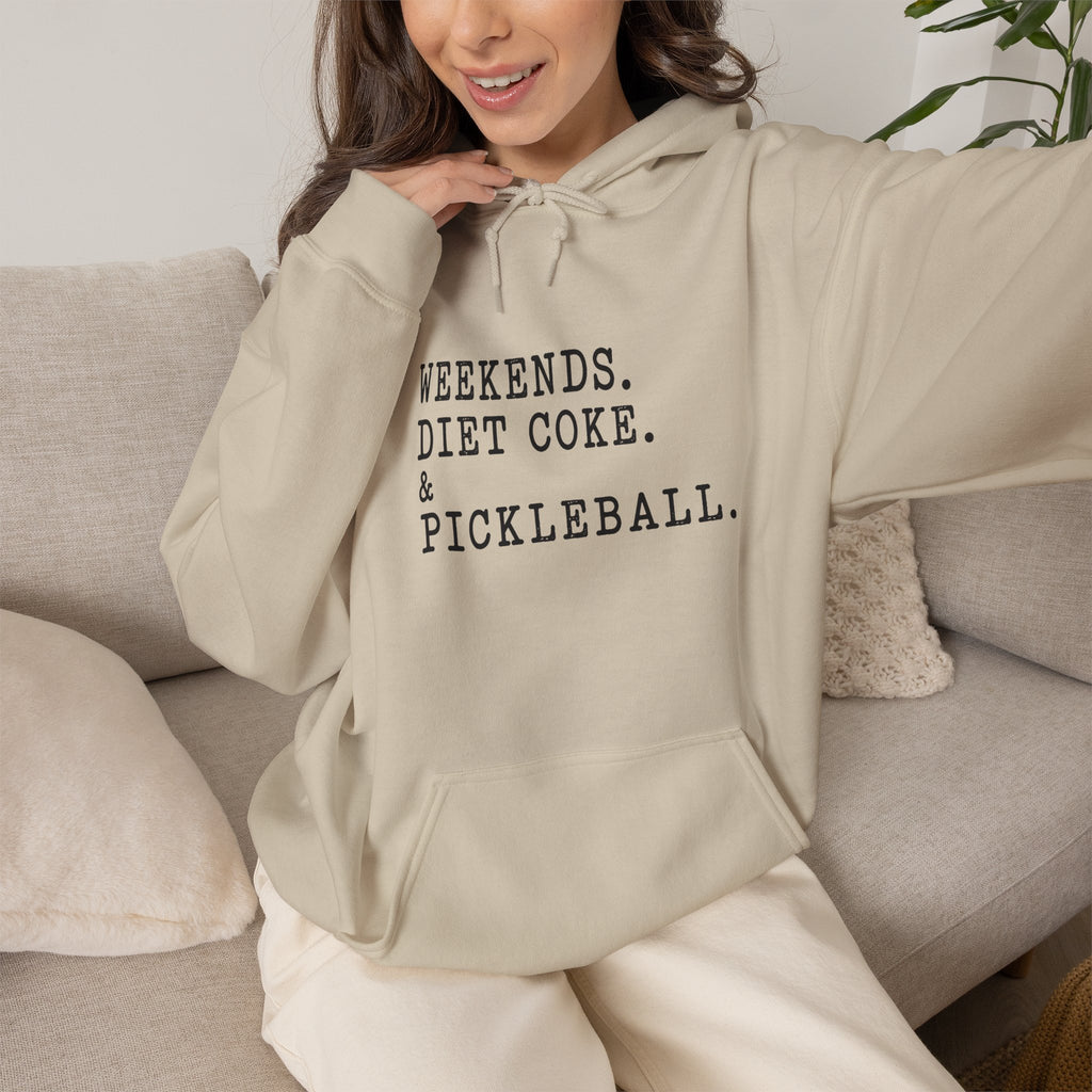 Pickleball Hoodie - "Weekends. Diet Coke. & Pickleball." Cozy White Pullover