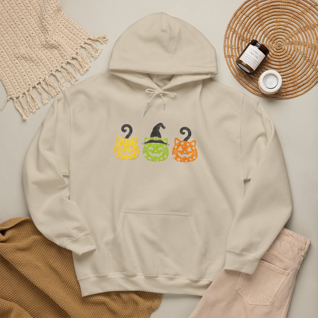 Pumpkin Trio Halloween Hoodie — Cute Witch Hat Jack-o'-Lantern Sweatshirt
