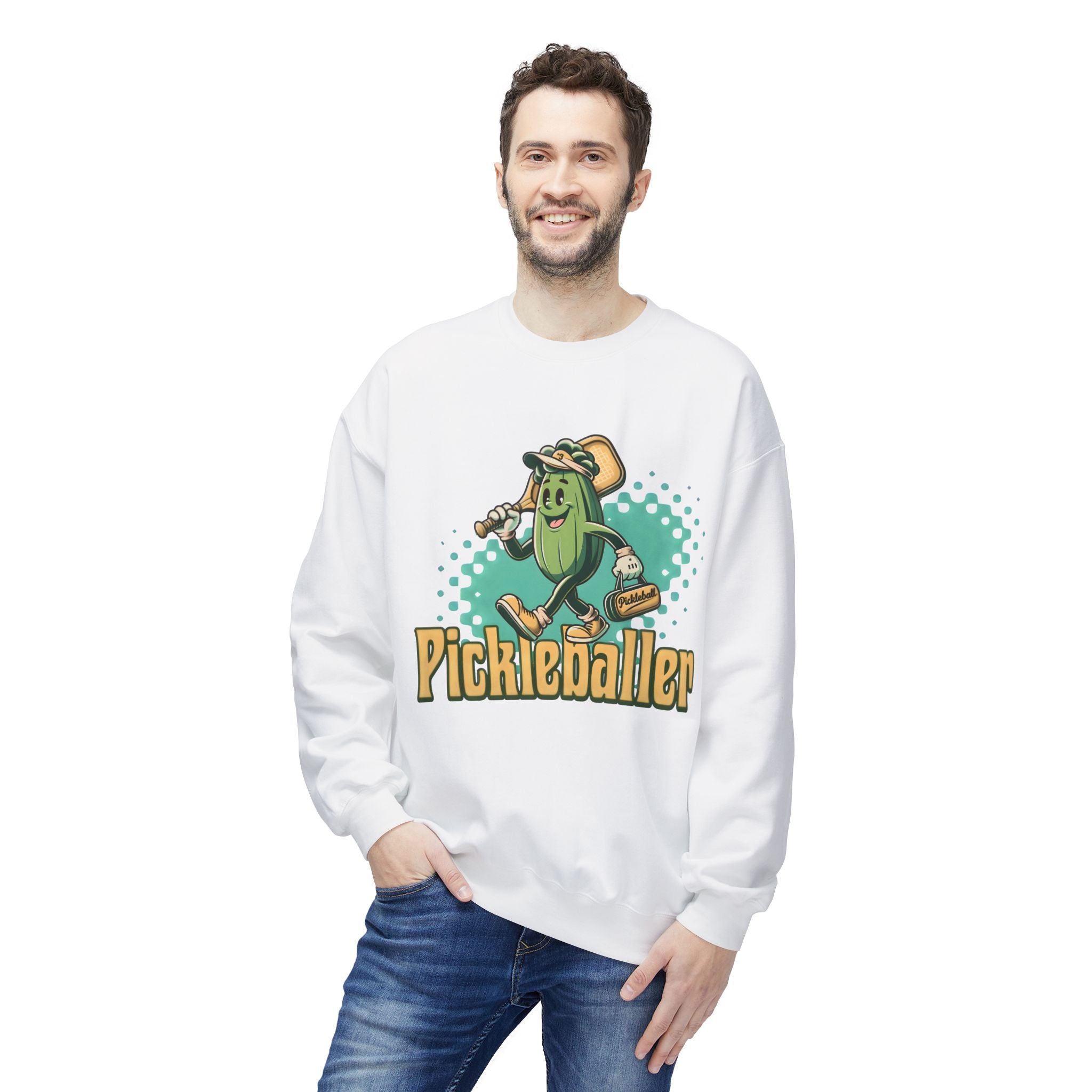 Pickleball Cartoon Crewneck Sweatshirt — "Pickleballer" Graphic