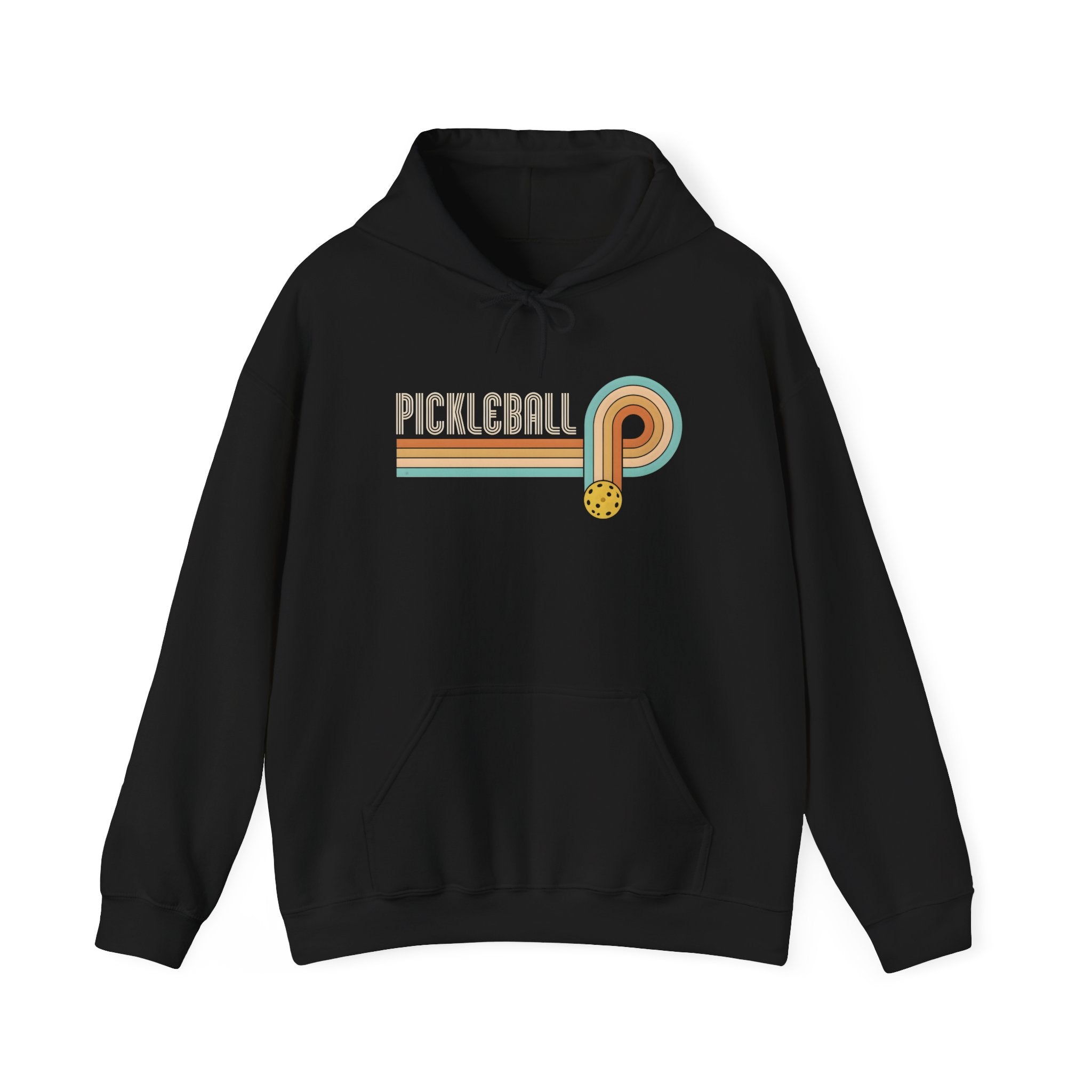 Retro Pickleball Hoodie – Vintage Stripes & Paddle Logo