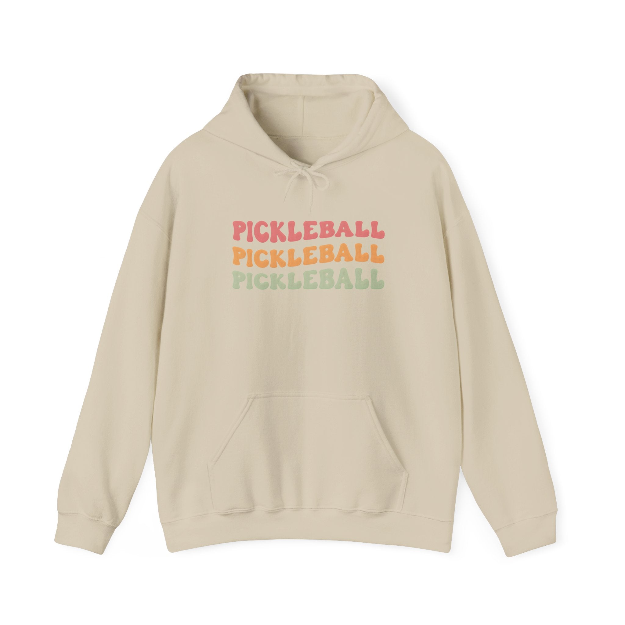Pickleball Retro Text Hoodie — Repeated Pastel 'PICKLEBALL' Design