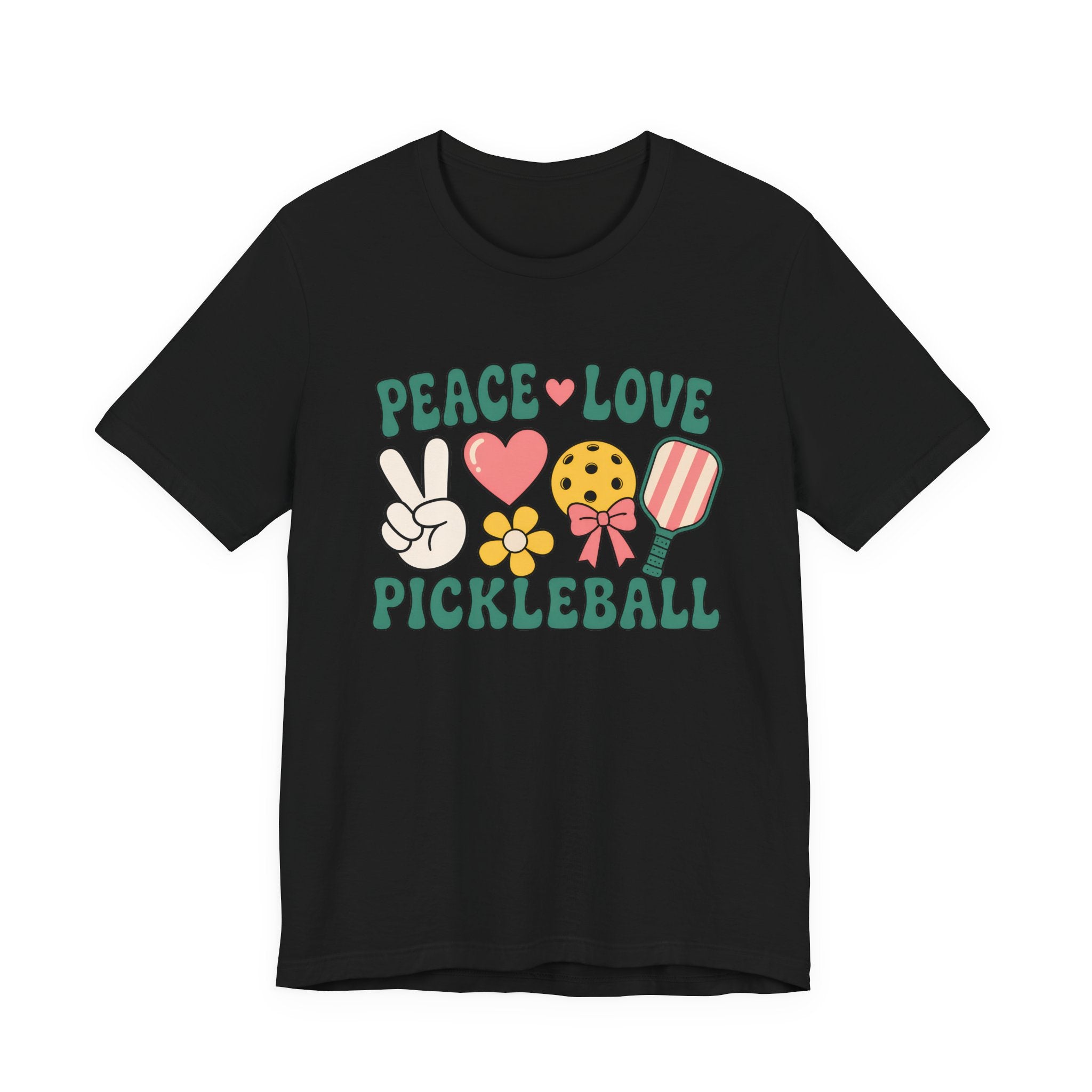 Pickleball Peace & Love T-Shirt – Cute Retro Paddle Design