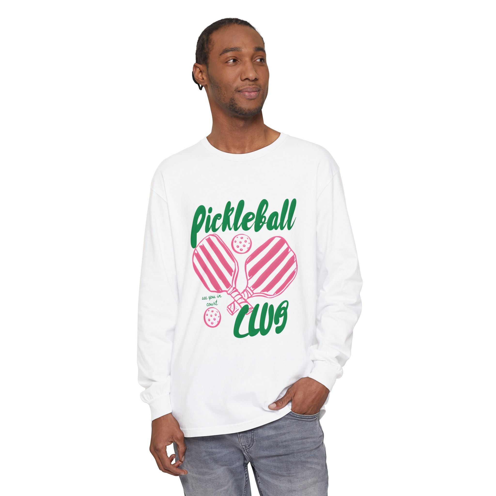 Pickleball Love Long Sleeve Tee – Women's Pink Paddle Graphic