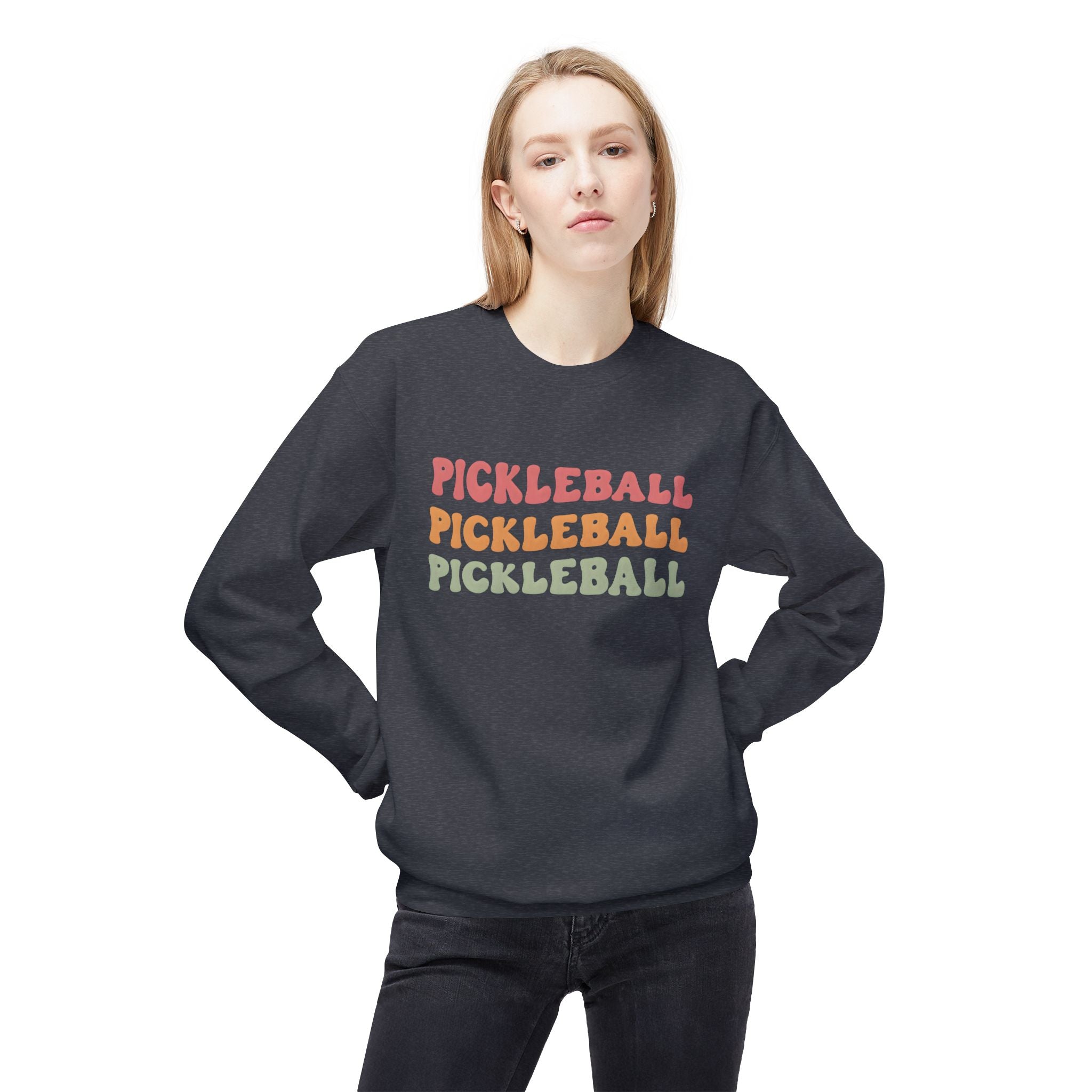 Pickleball Repeat Crewneck Sweatshirt — Retro Rainbow Pickleball Design