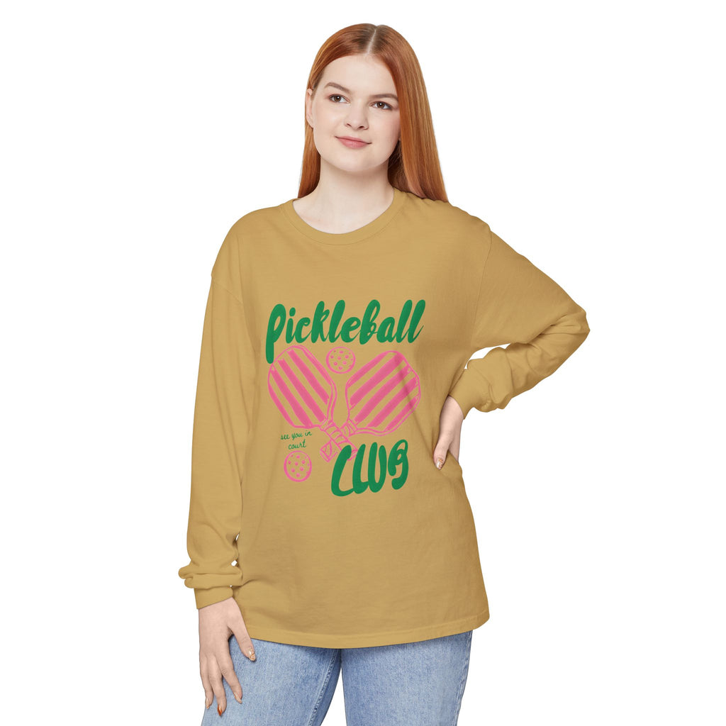 Pickleball Love Long Sleeve Tee – Women's Pink Paddle Graphic