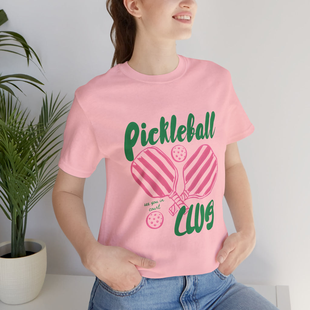 Pickleball Club Heart Tee — Women's Pink & Green Paddle Shirt
