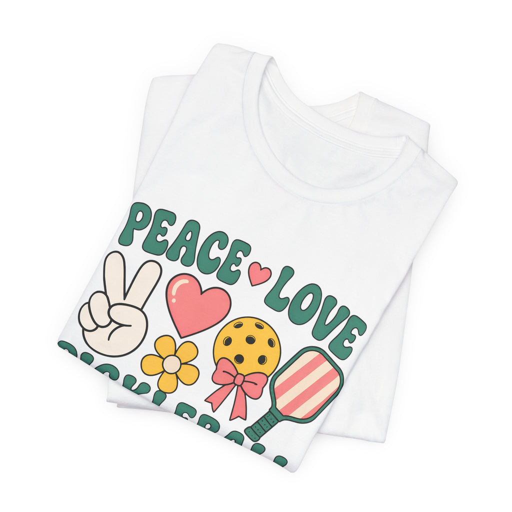Pickleball Peace & Love T-Shirt – Cute Retro Paddle Design