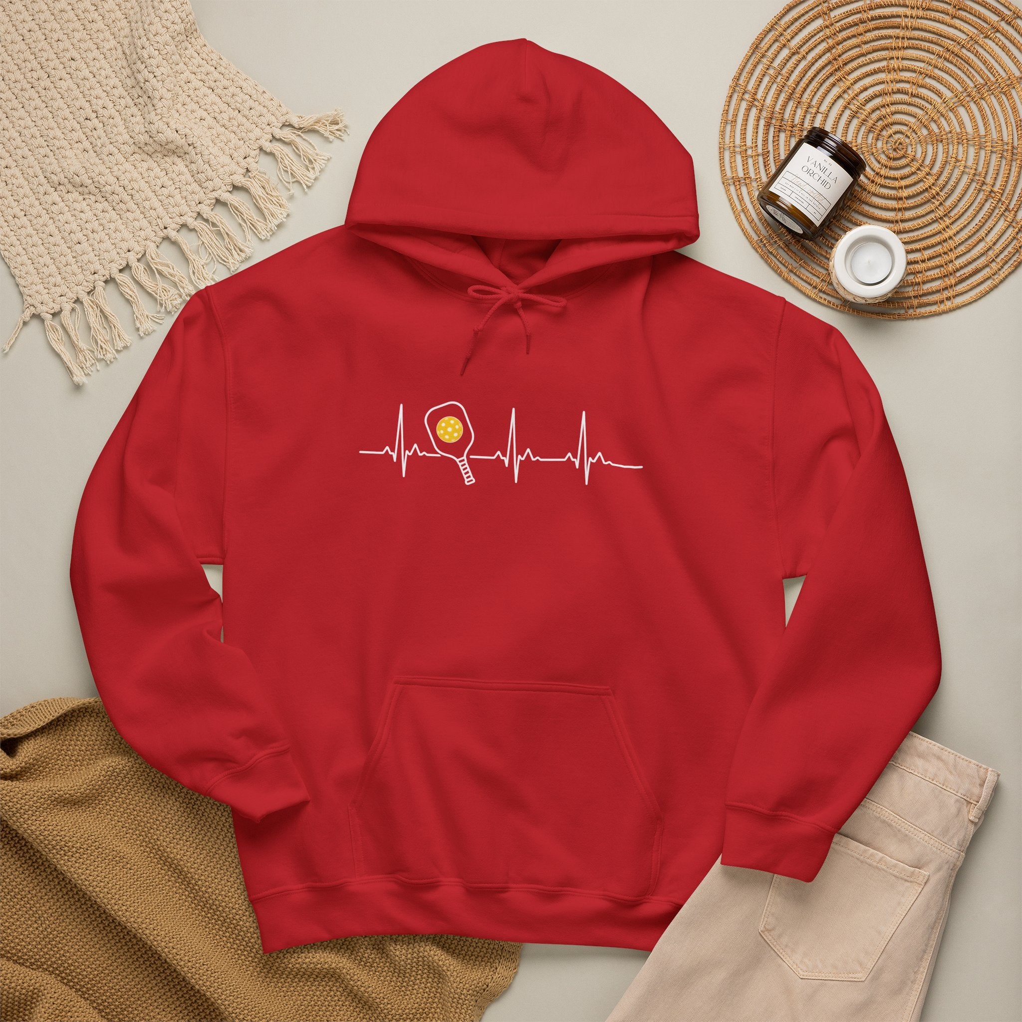 Hoodie — Minimal Tiny Sun Chest Graphic, Casual Cozy Pullover