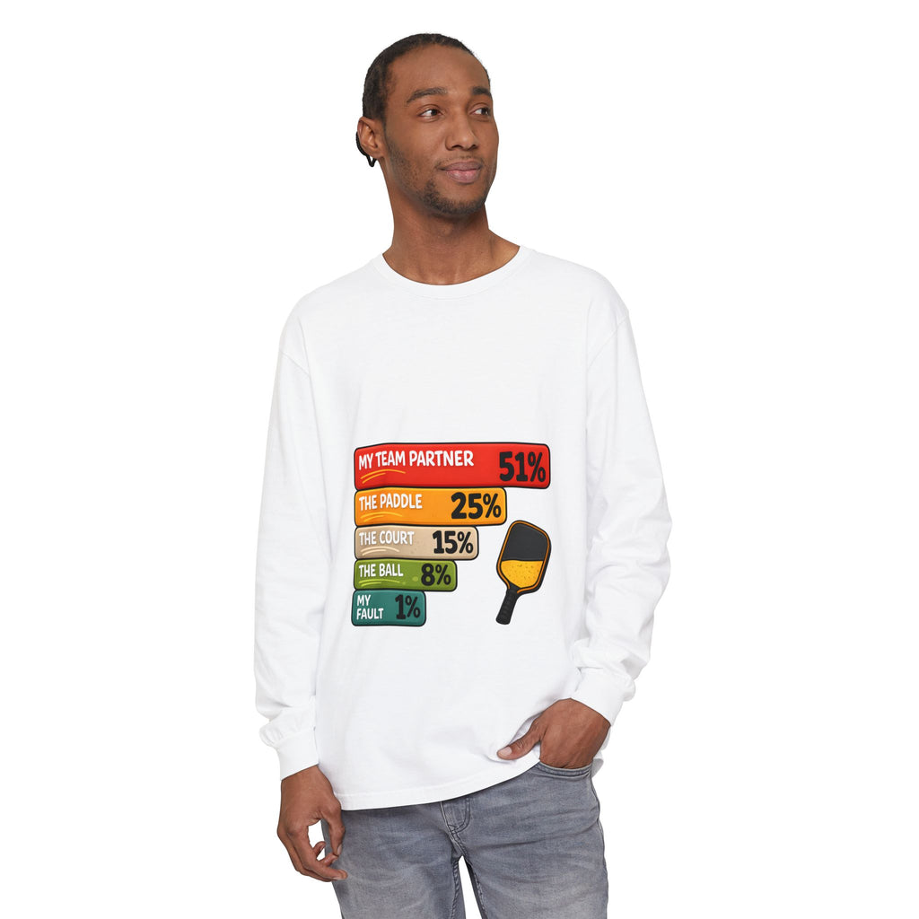 Pickleball Humor Long Sleeve Tee — "My Team Partner 51%" Statistic Graphic