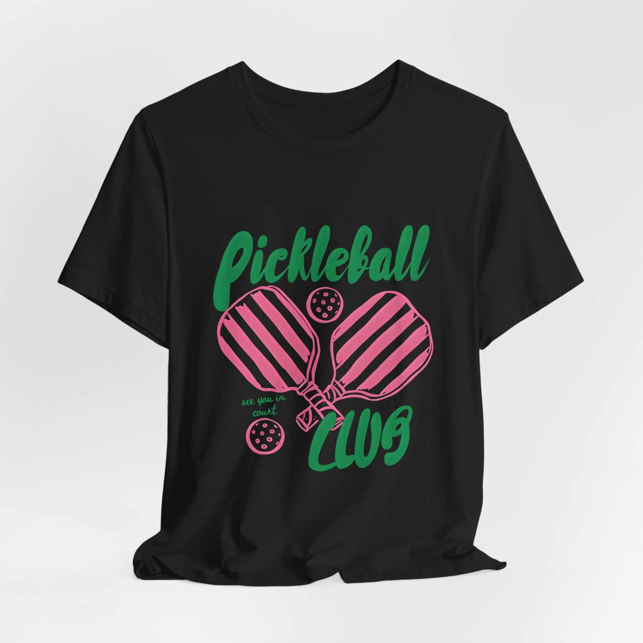 Pickleball Club Heart Tee — Women's Pink & Green Paddle Shirt