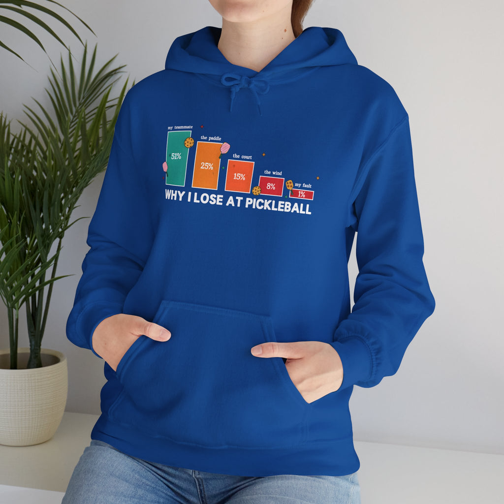 Pickleball Humor Hoodie – "Why I Lose at Pickleball" Bar Chart Graphic