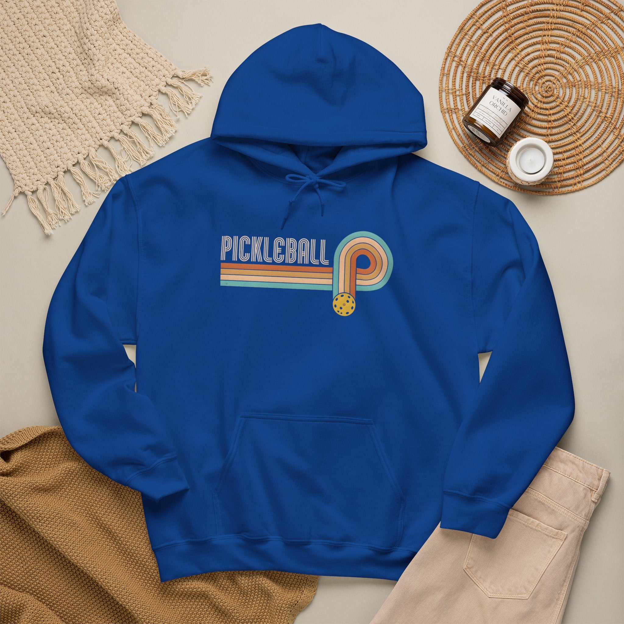 Retro Pickleball Hoodie – Vintage Stripes & Paddle Logo
