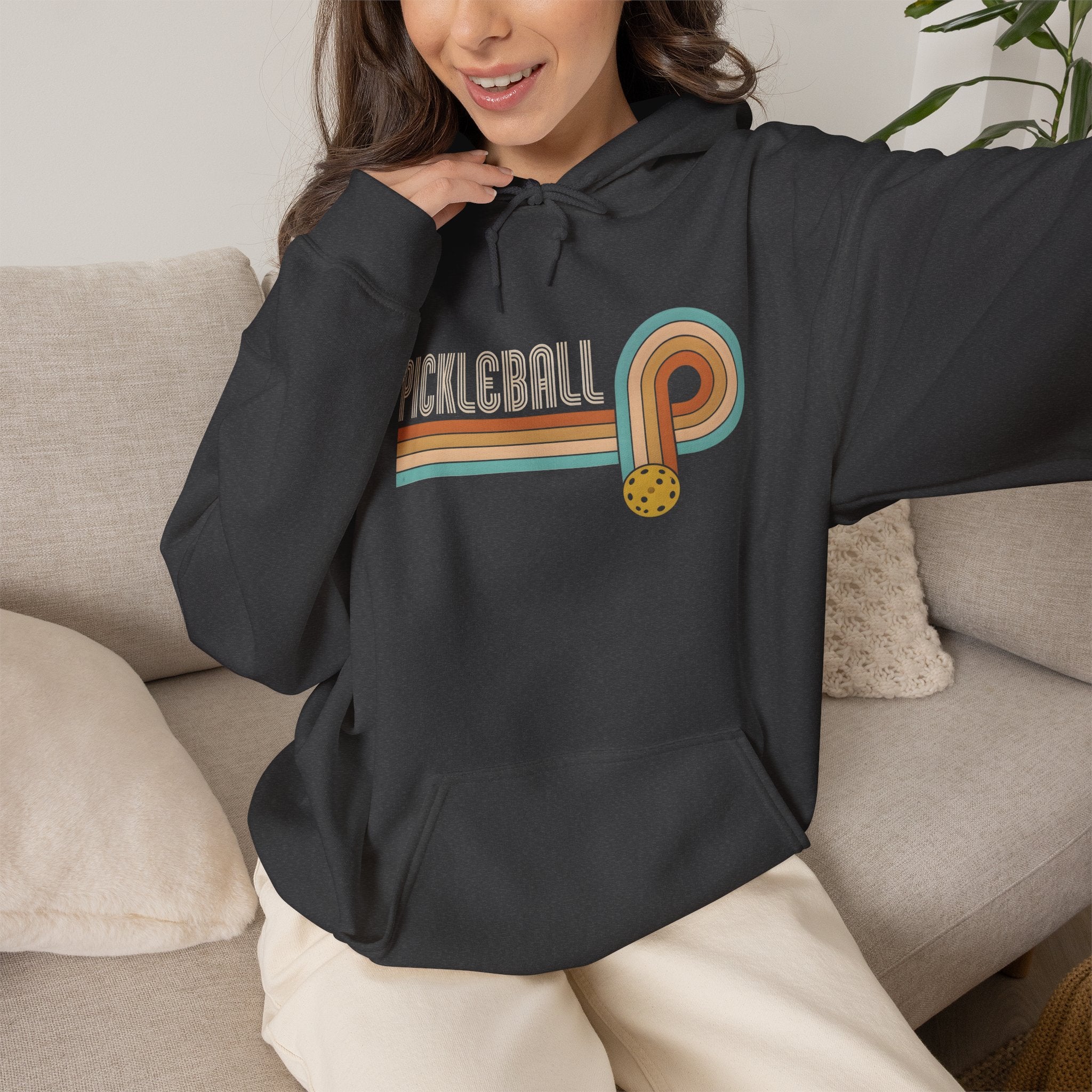 Retro Pickleball Hoodie – Vintage Stripes & Paddle Logo