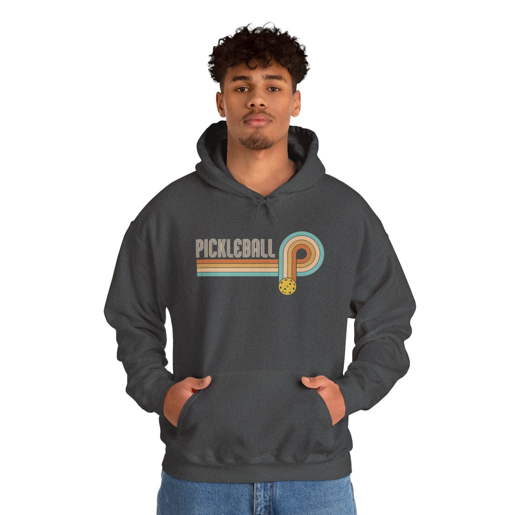 Retro Pickleball Hoodie – Vintage Stripes & Paddle Logo