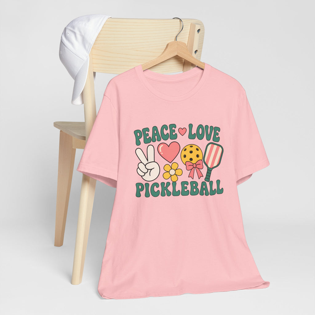 Pickleball Peace & Love T-Shirt – Cute Retro Paddle Design
