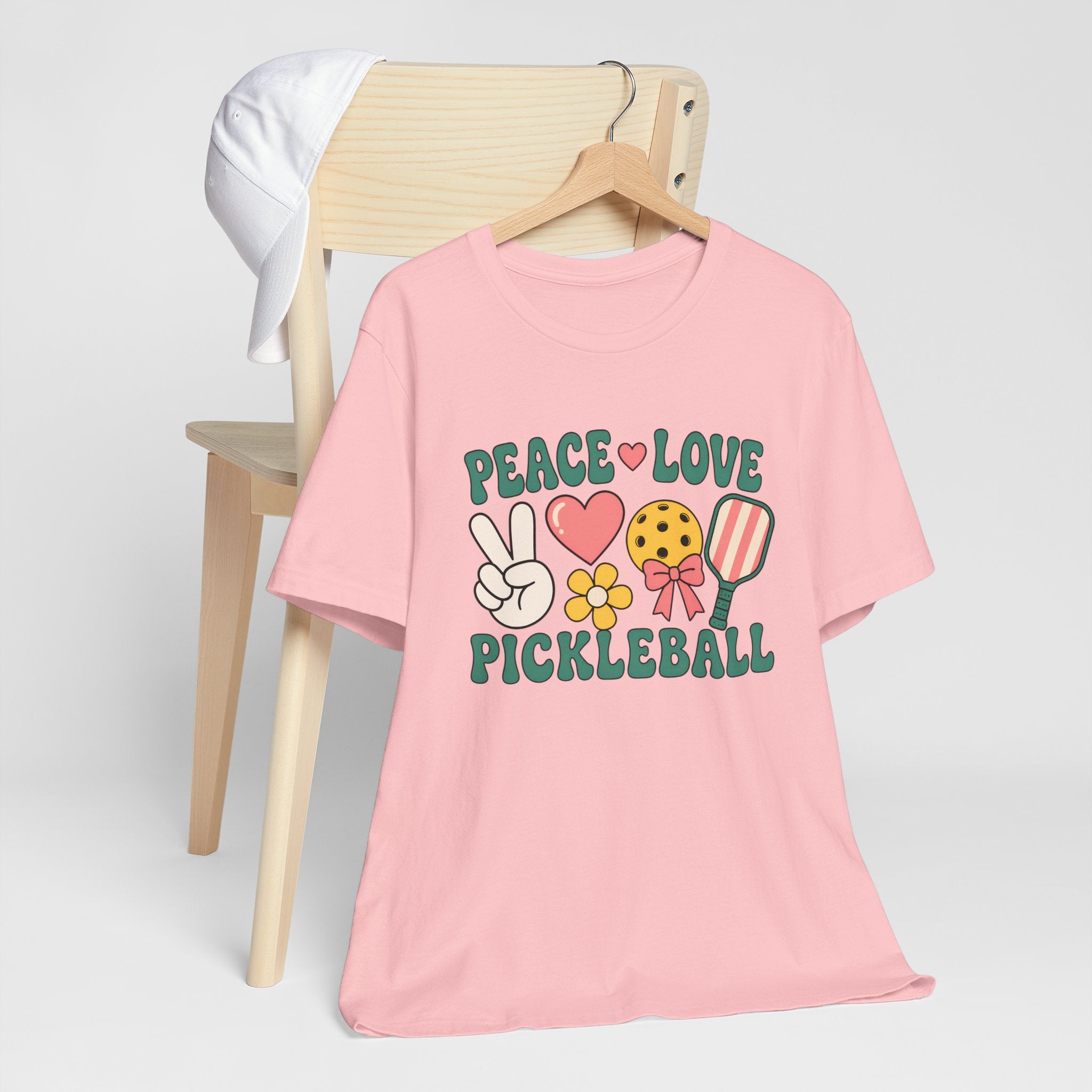 Pickleball Peace & Love T-Shirt – Cute Retro Paddle Design