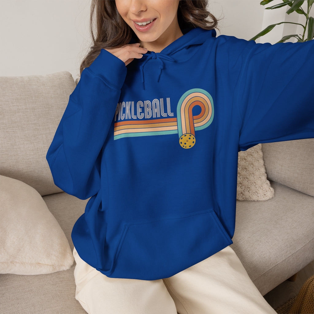 Retro Pickleball Hoodie – Vintage Stripes & Paddle Logo