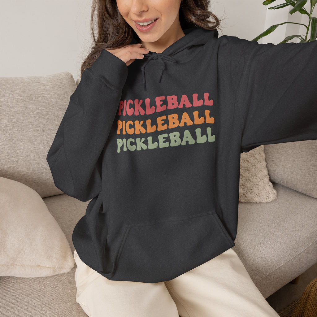 Pickleball Retro Text Hoodie — Repeated Pastel 'PICKLEBALL' Design