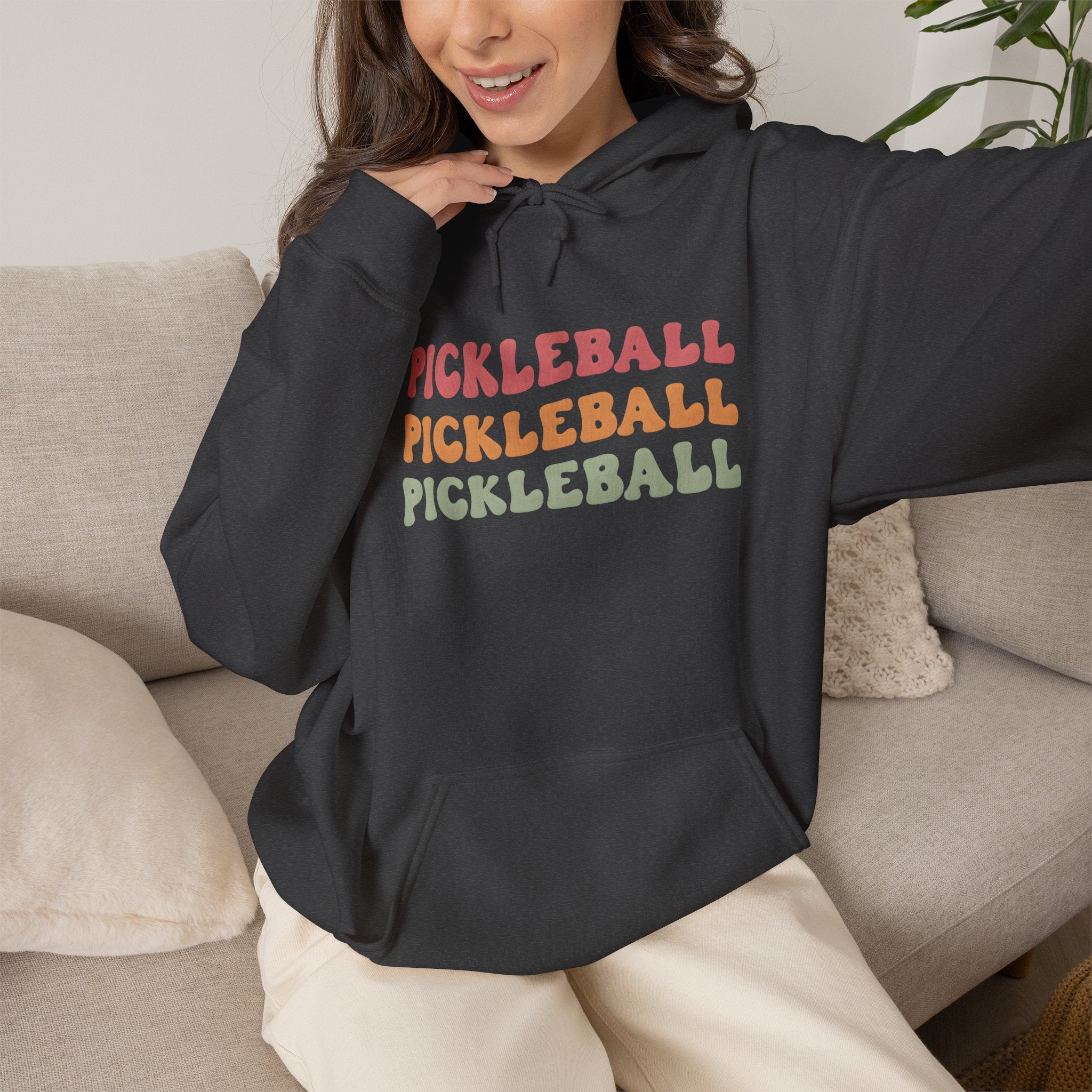 Pickleball Retro Text Hoodie — Repeated Pastel 'PICKLEBALL' Design