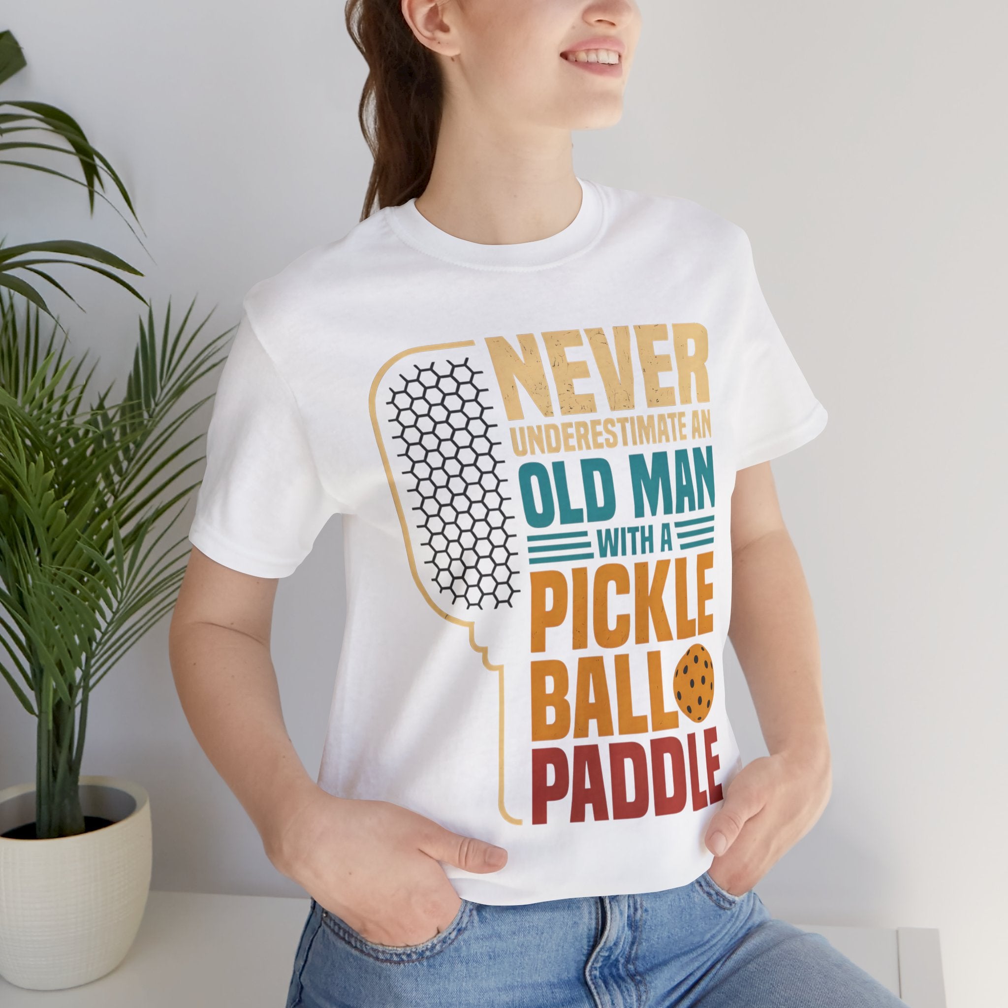 Pickleball Tee — "Never Underestimate an Old Man with a Pickleball Paddle"