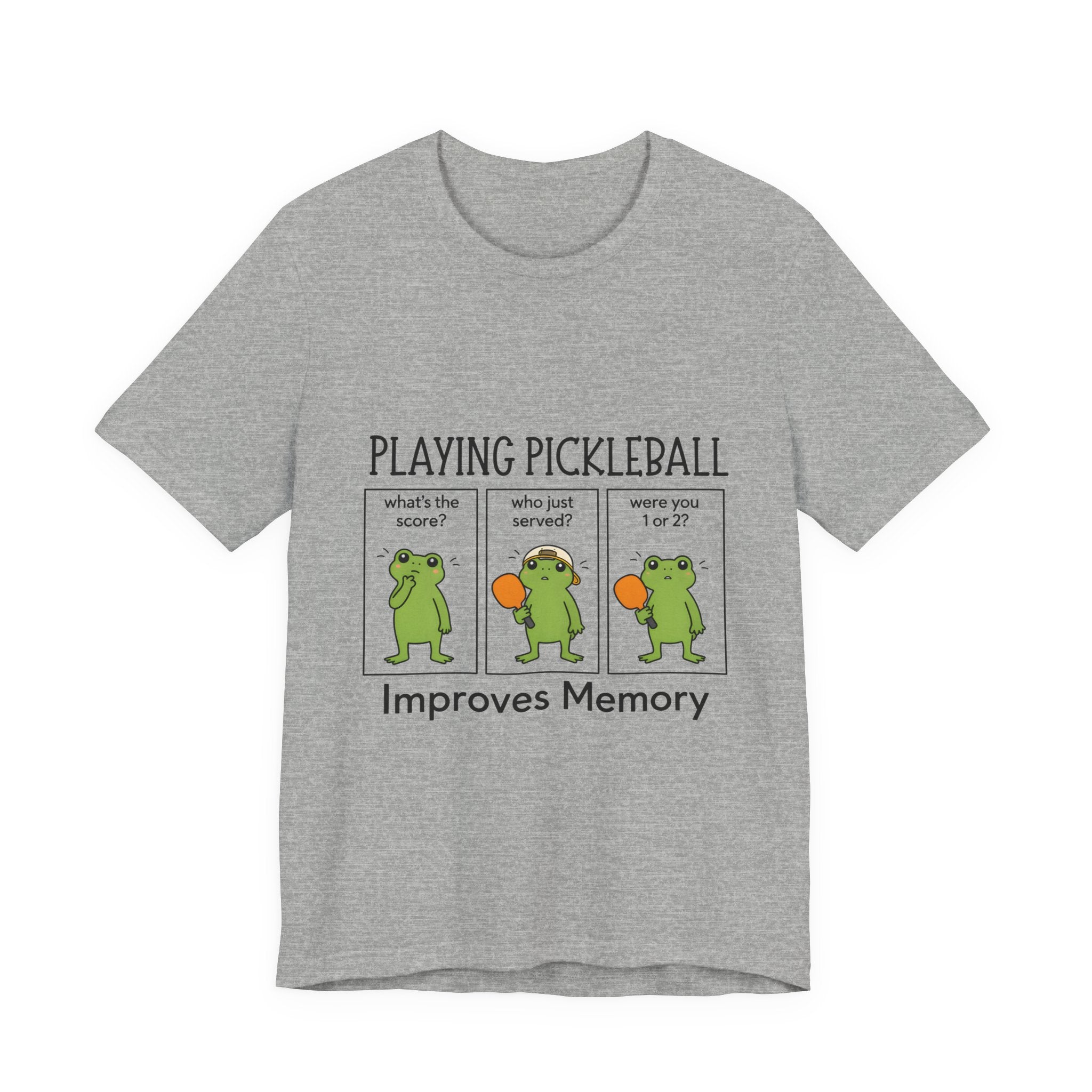 Pickleball T‑Shirt – Funny Frog Comic 'Playing Pickleball Improves Memory'