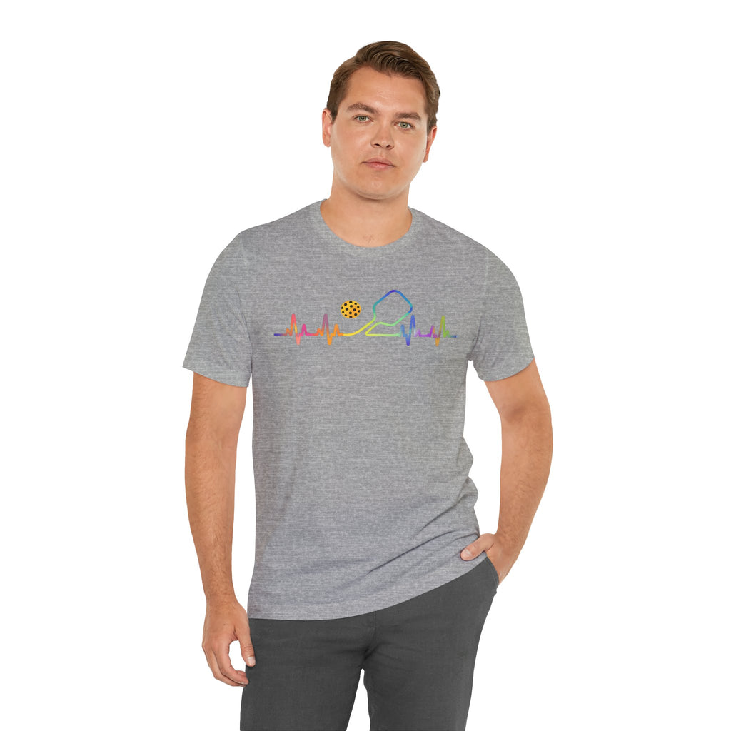 Ping Pong Heartbeat T-Shirt — Rainbow Table Tennis Paddle & Ball Tee