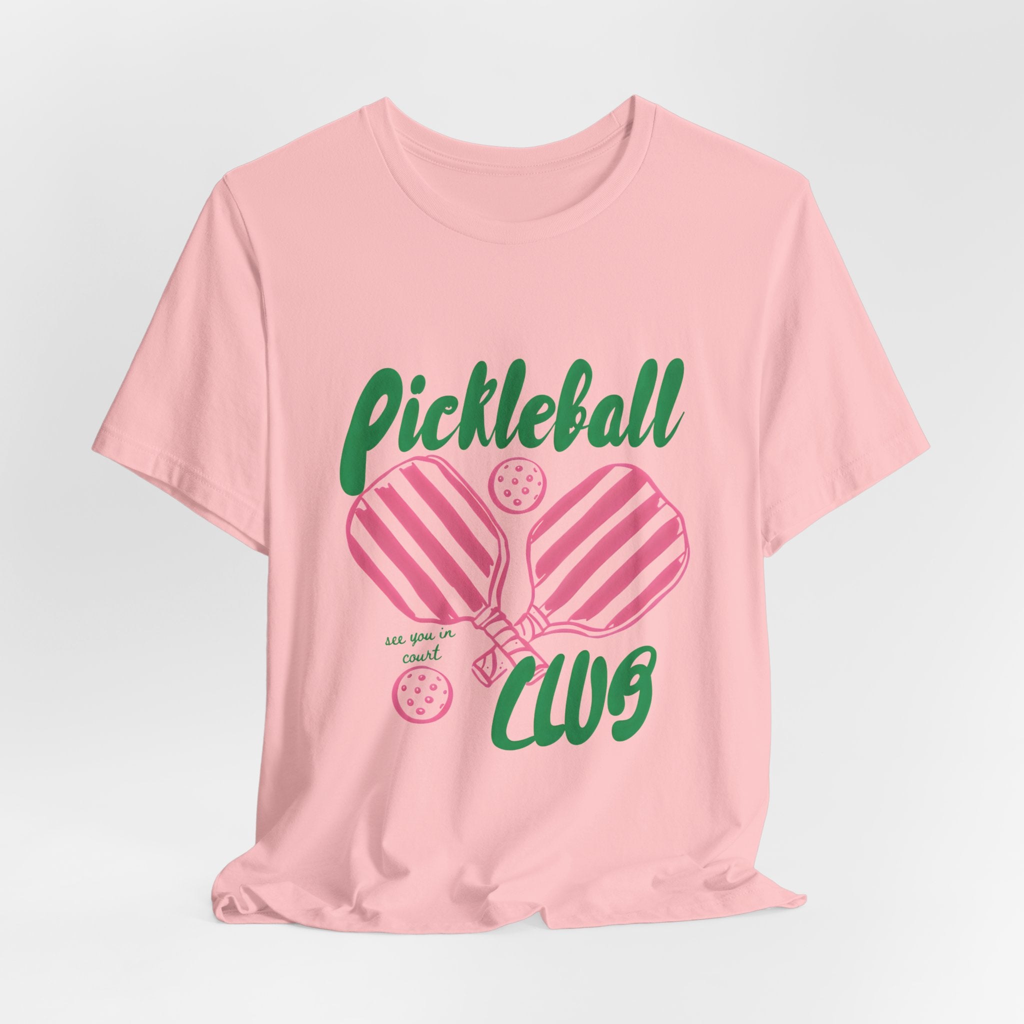 Pickleball Club Heart Tee — Women's Pink & Green Paddle Shirt