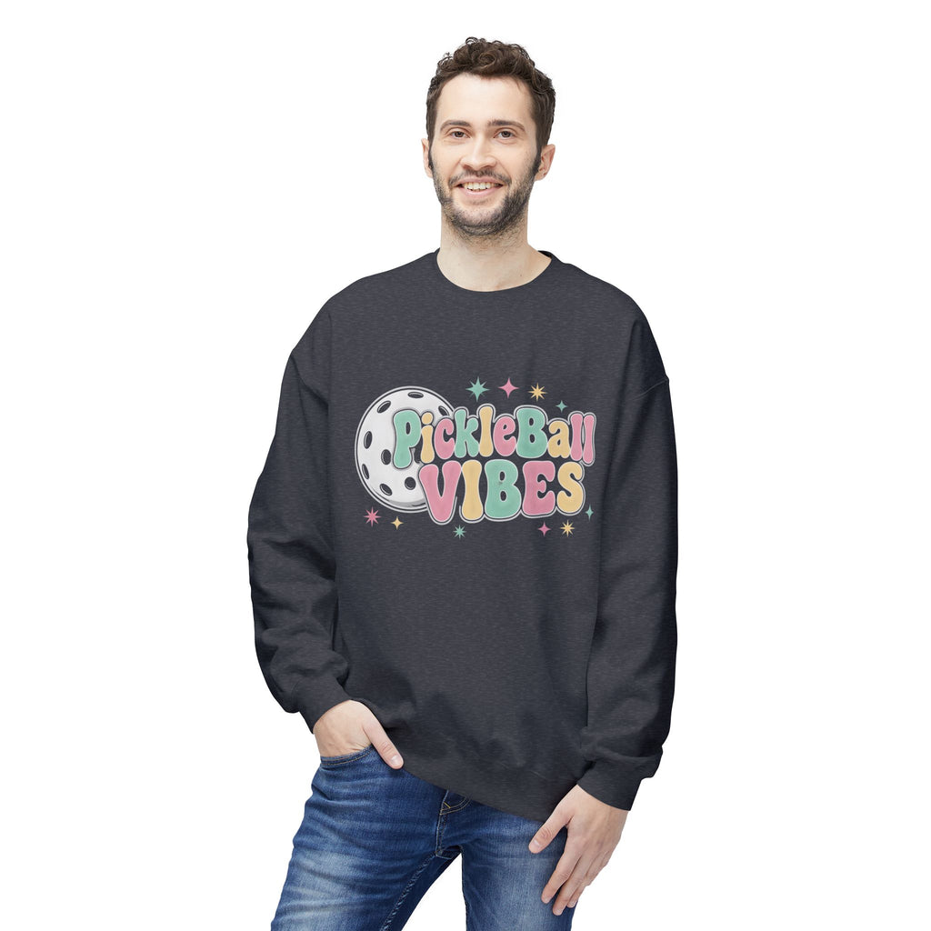 Pickleball Vibes Crewneck Sweatshirt — Pastel Retro Pickleball Graphic