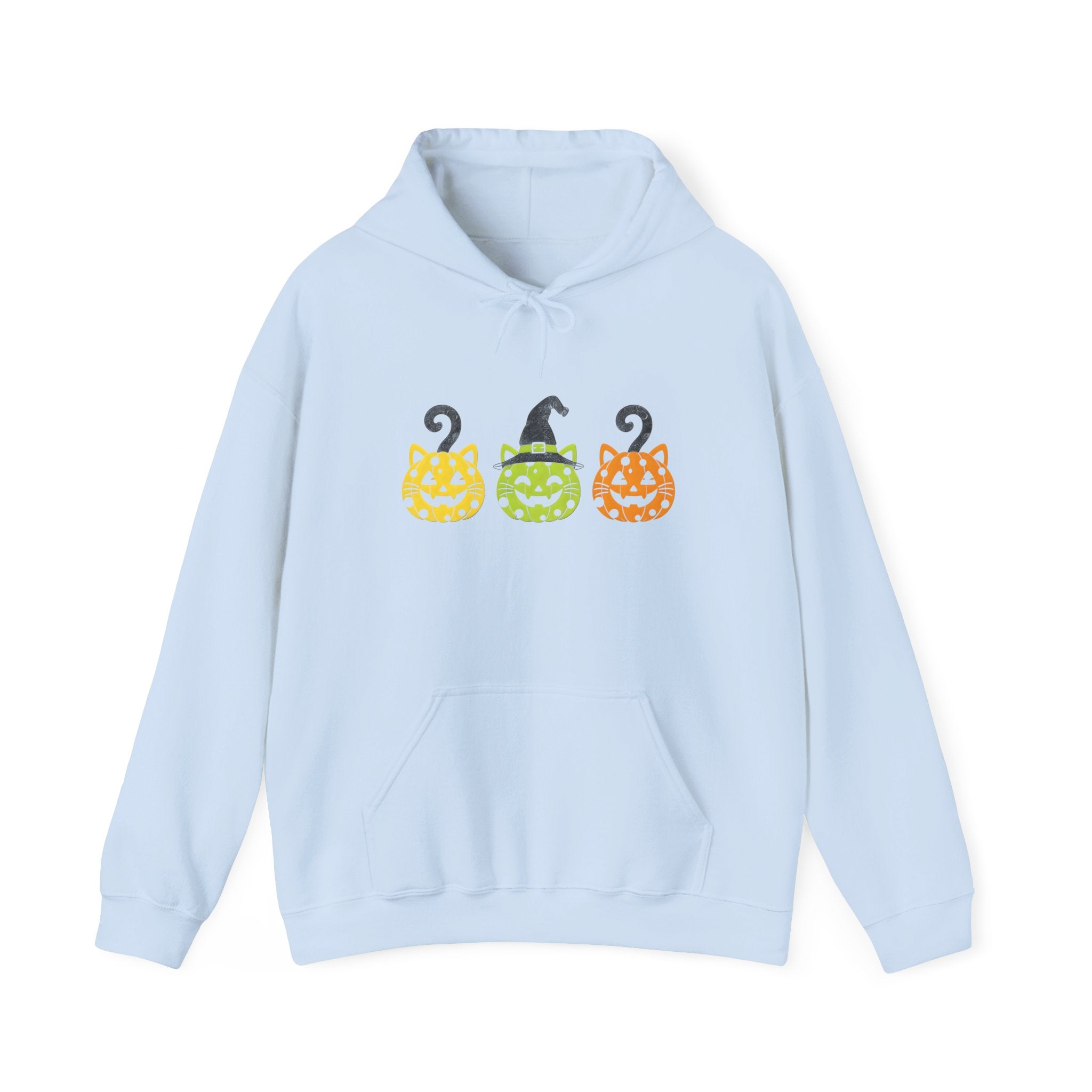 Pumpkin Trio Halloween Hoodie — Cute Witch Hat Jack-o'-Lantern Sweatshirt