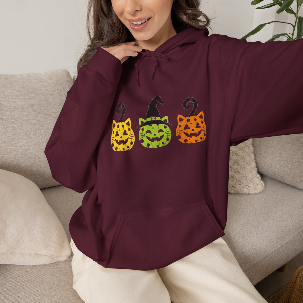Pumpkin Trio Halloween Hoodie — Cute Witch Hat Jack-o'-Lantern Sweatshirt